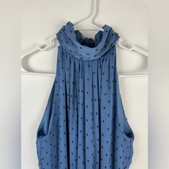 Taylor Blue Swiss Dot Maxi Dress Size 8 Halter Belted - Picture 7 of 9